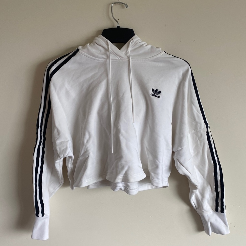 ADIDAS WHITE CROP TOP HOODIE